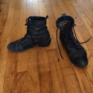 Black leather lace up boots, size 8.5